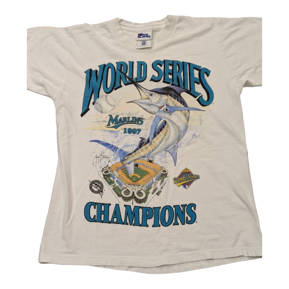 Vtg 1997 FLORIDA MARLINS Pro Player Guy Harvey Shirt Youth Size 14/16